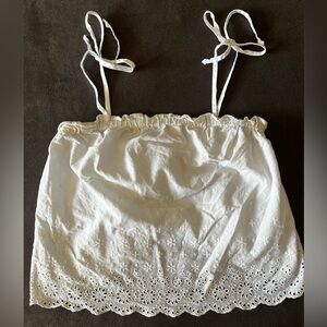 Hollister Gilly Hicks Tie Shoulder Ruffle Sleep Tank Top White XS Eyelet